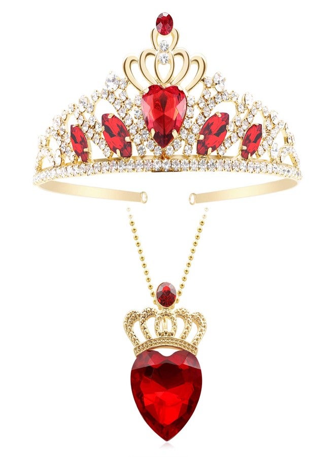 HEIKLN Evie Red Heart Crown and Necklace Descendant 3 Gold Tiara Jewelry Set Queen of Hearts Gift for Party - Image 1